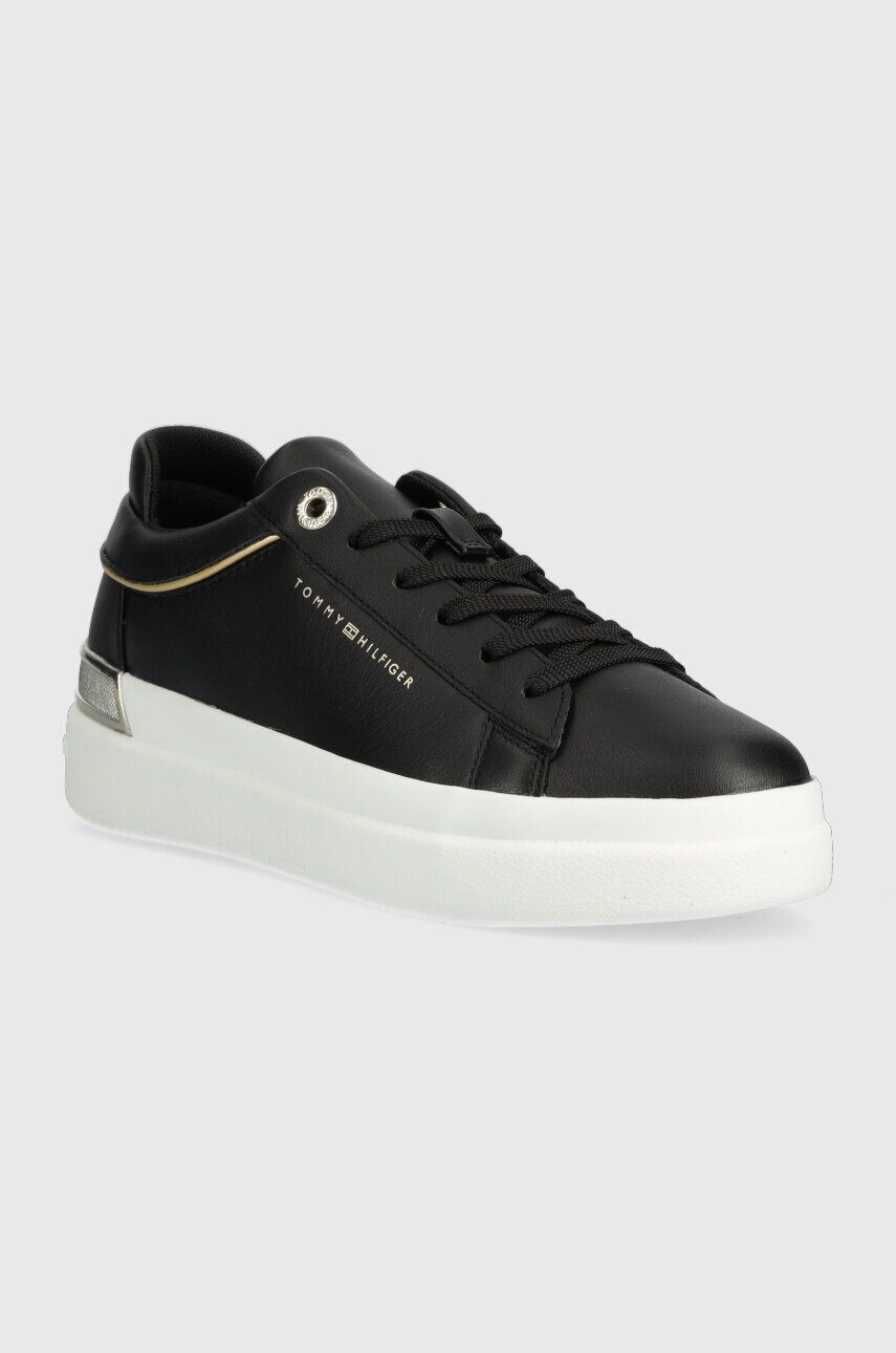 Tommy Hilfiger Kožené tenisky LUX METALLIC CUPSOLE SNEAKER čierna farba FW0FW07030 - Pepit.sk