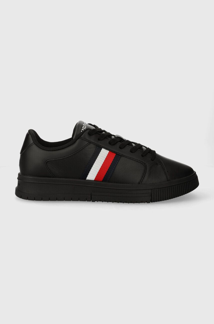 Tommy Hilfiger Kožené tenisky SUPERCUP LTH STRIPES ESS čierna farba FM0FM04895 - Pepit.sk