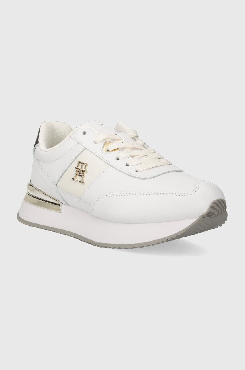 Tommy Hilfiger Kožené tenisky TH ELEVATED FEMININE RUNNER GLD biela farba FW0FW07306 - Pepit.sk