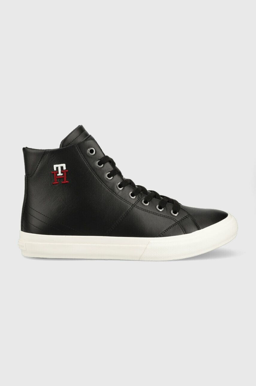 Tommy Hilfiger Kožené tenisky TH HI VULC STREET LEATHER čierna farba FM0FM04739 - Pepit.sk