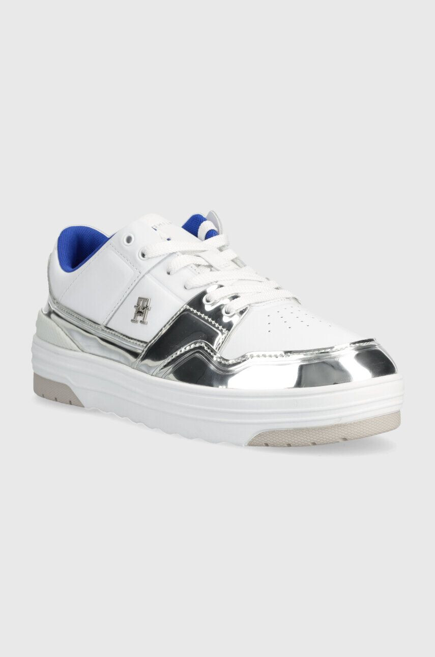 Tommy Hilfiger Kožené tenisky TH LO BASKET SILVER biela farba FW0FW07570 - Pepit.sk