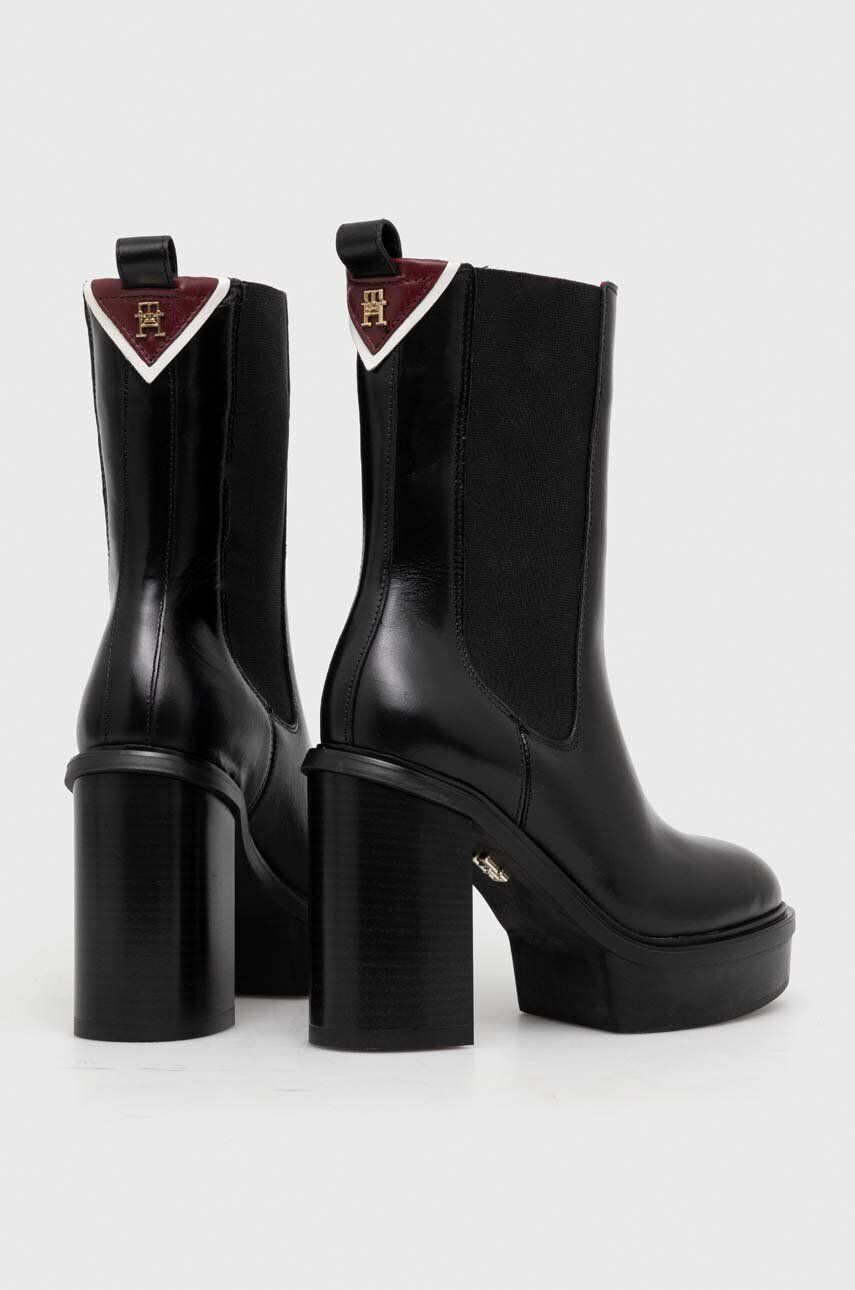 Tommy Hilfiger Kožené topánky chelsea PLATEAU CHELSEA BOOTIE dámske čierna farba na podpätku FW0FW07542 - Pepit.sk