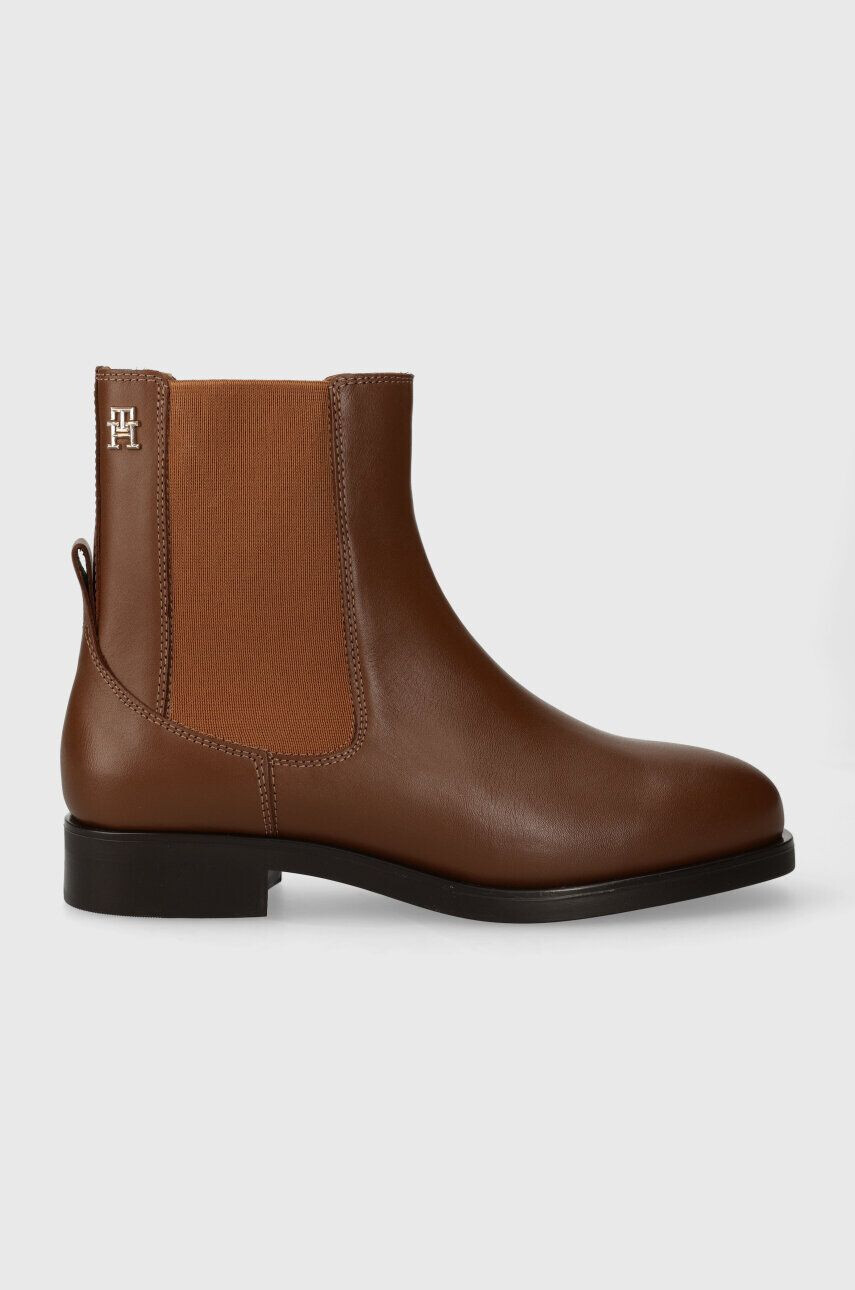 Tommy Hilfiger Kožené topánky chelsea ELEVATED ESSENT THERMO BOOTIE dámske hnedá farba na plochom podpätku FW0FW07483 - Pepit.sk