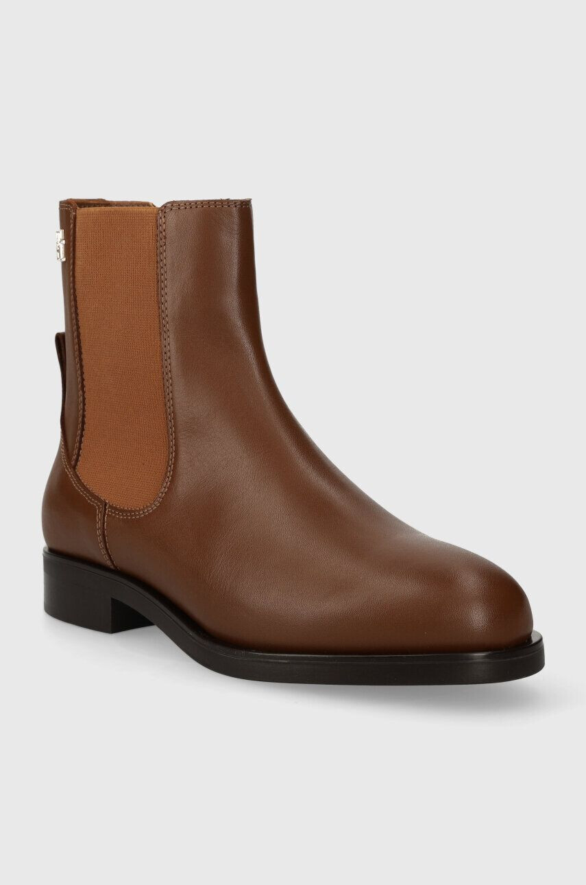 Tommy Hilfiger Kožené topánky chelsea ELEVATED ESSENT THERMO BOOTIE dámske hnedá farba na plochom podpätku FW0FW07483 - Pepit.sk