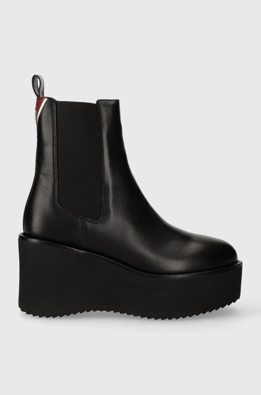 Tommy Hilfiger Kožené topánky chelsea ELEVATED WEDGE BOOTIE dámske čierna farba na kline FW0FW07657 - Pepit.sk