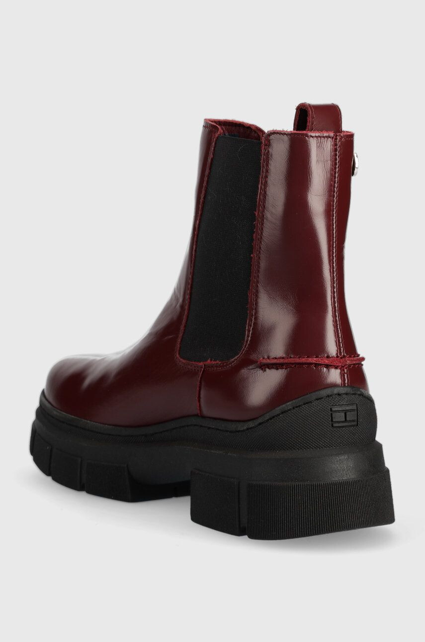 Tommy Hilfiger Kožené topánky chelsea Preppy Outdoor Low Boot dámske bordová farba na platforme - Pepit.sk