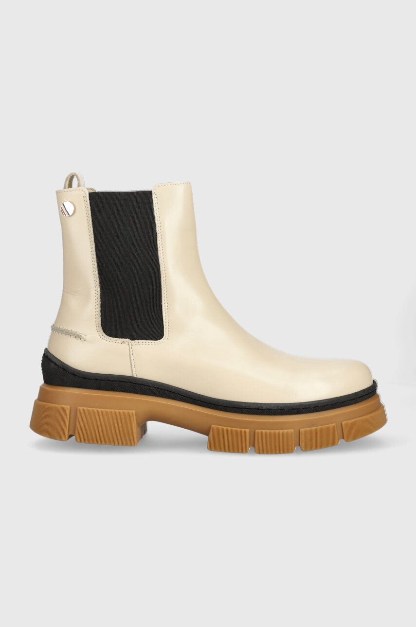 Tommy Hilfiger Kožené topánky chelsea Preppy Outdoor Low Boot dámske béžová farba na plochom podpätku - Pepit.sk