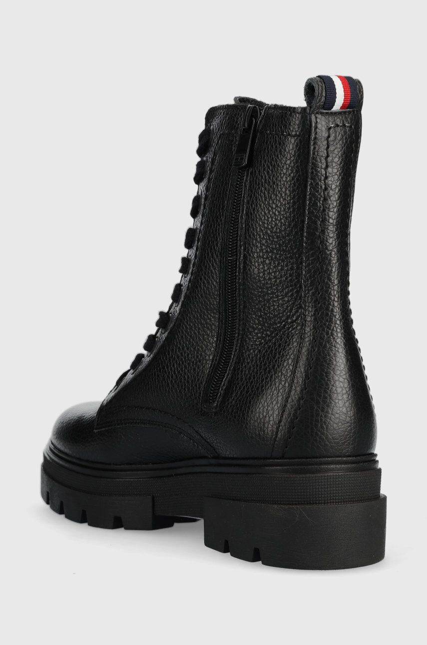 Tommy Hilfiger Kožené workery Monochromatic Lace Up Boot dámske čierna farba na plochom podpätku - Pepit.sk