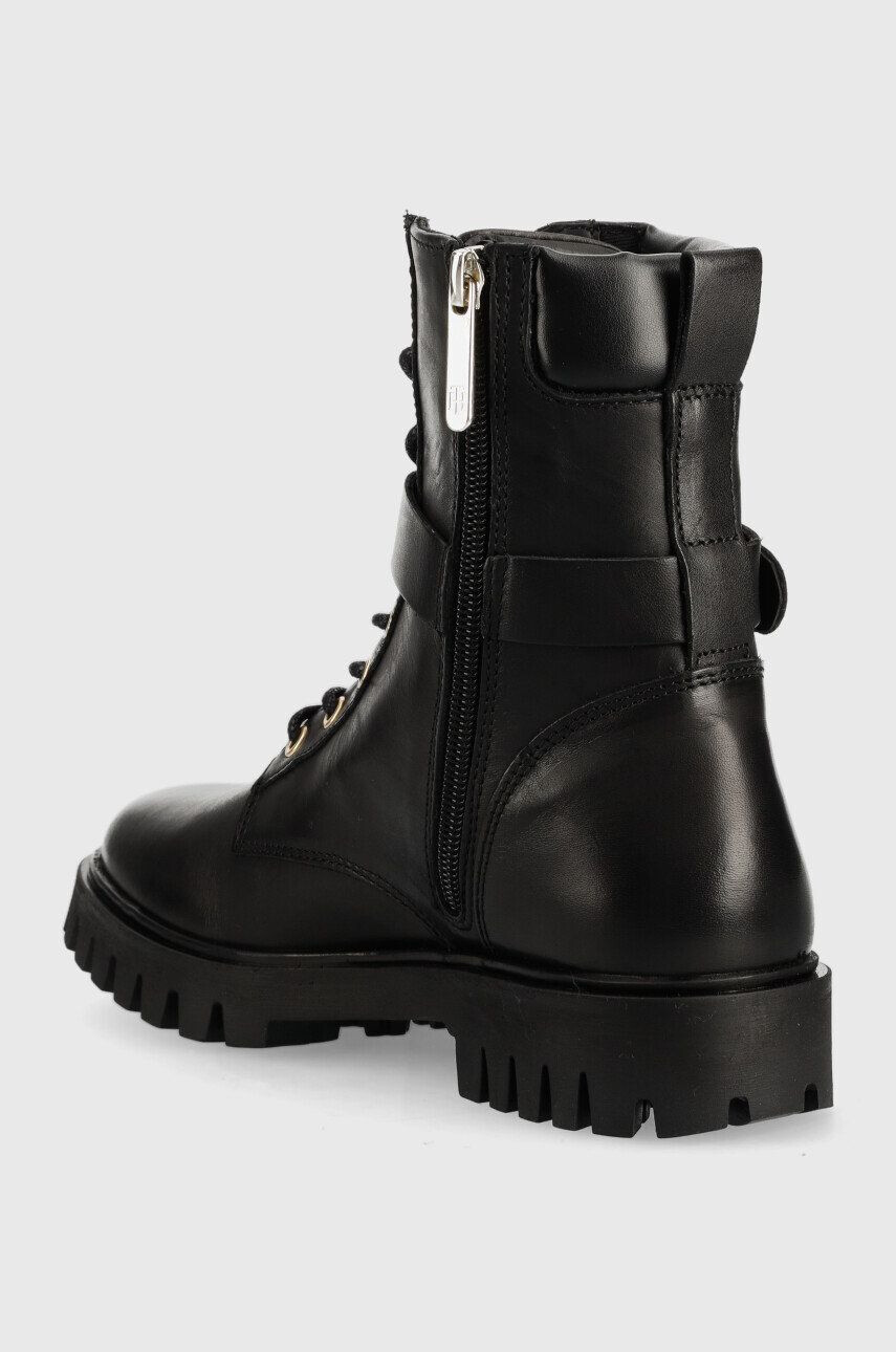 Tommy Hilfiger Kožené workery Buckle Lace Up Boot dámske čierna farba na plochom podpätku - Pepit.sk