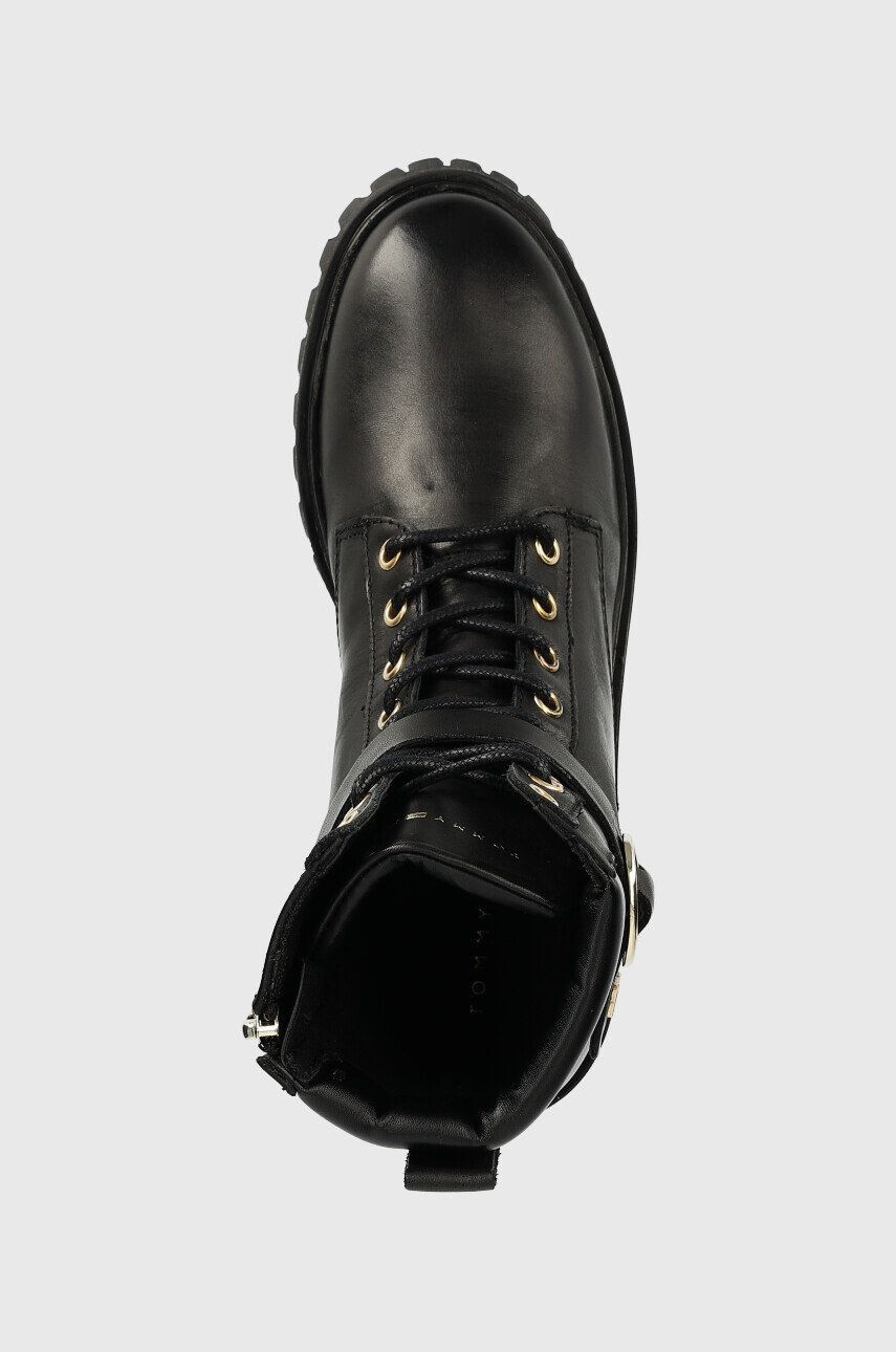 Tommy Hilfiger Kožené workery Buckle Lace Up Boot dámske čierna farba na plochom podpätku - Pepit.sk