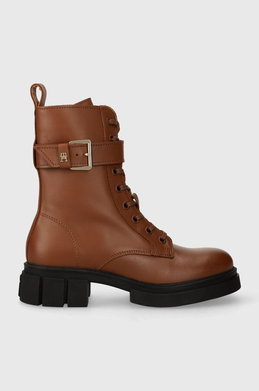 Tommy Hilfiger Kožené workery COOL FEMININE BIKERBOOT dámske hnedá farba na plochom podpätku FW0FW07322 - Pepit.sk