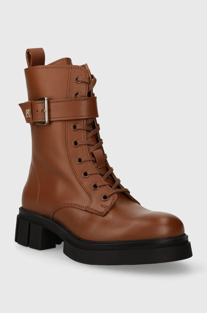 Tommy Hilfiger Kožené workery COOL FEMININE BIKERBOOT dámske hnedá farba na plochom podpätku FW0FW07322 - Pepit.sk