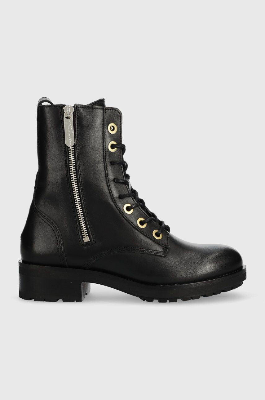 Tommy Hilfiger Kožené workery Th Essentials Biker Boot dámske čierna farba na plochom podpätku zateplené - Pepit.sk