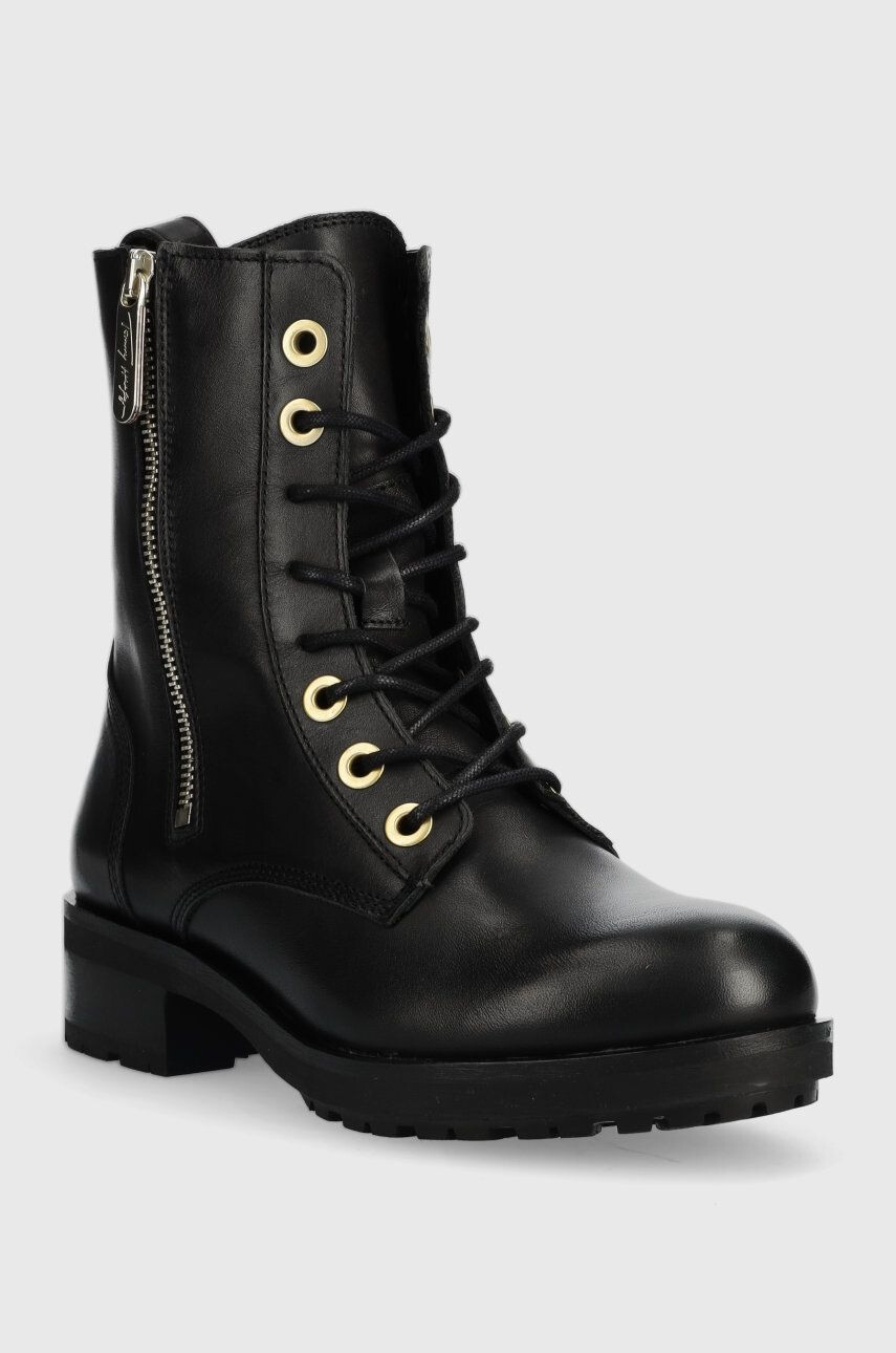 Tommy Hilfiger Kožené workery Th Essentials Biker Boot dámske čierna farba na plochom podpätku zateplené - Pepit.sk