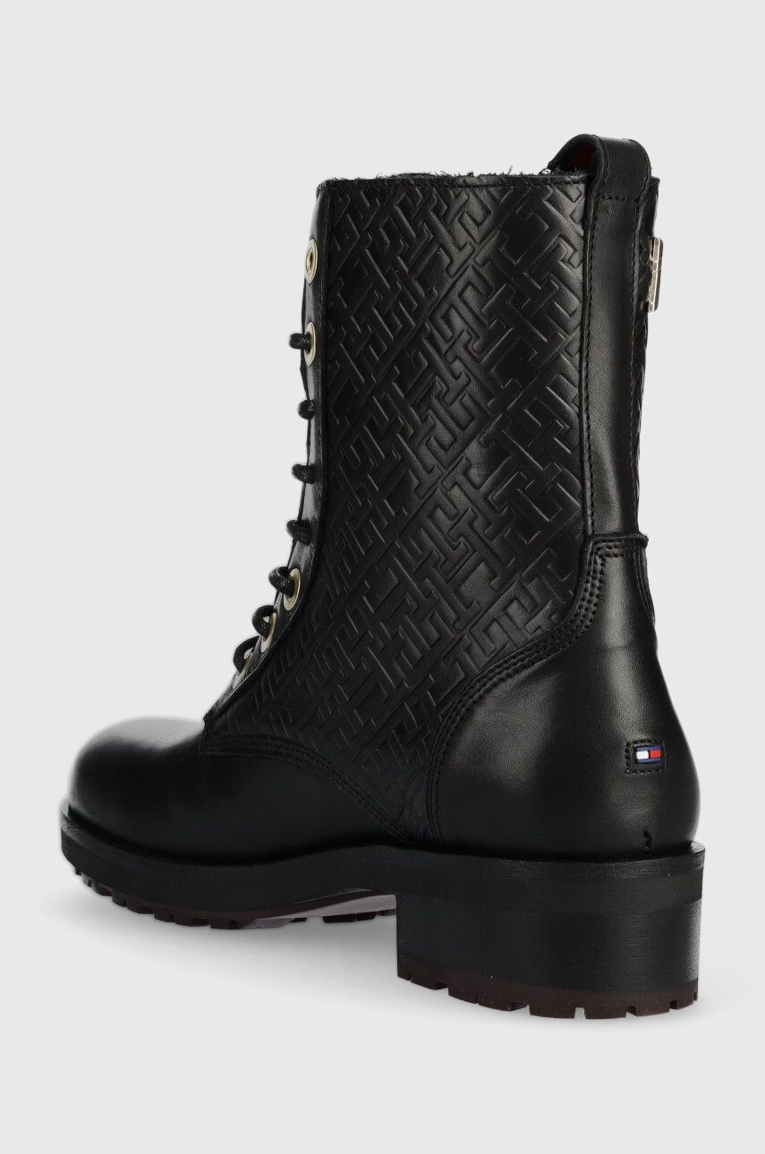 Tommy Hilfiger Kožené workery Th Monogram Biker Boot dámske čierna farba na plochom podpätku - Pepit.sk