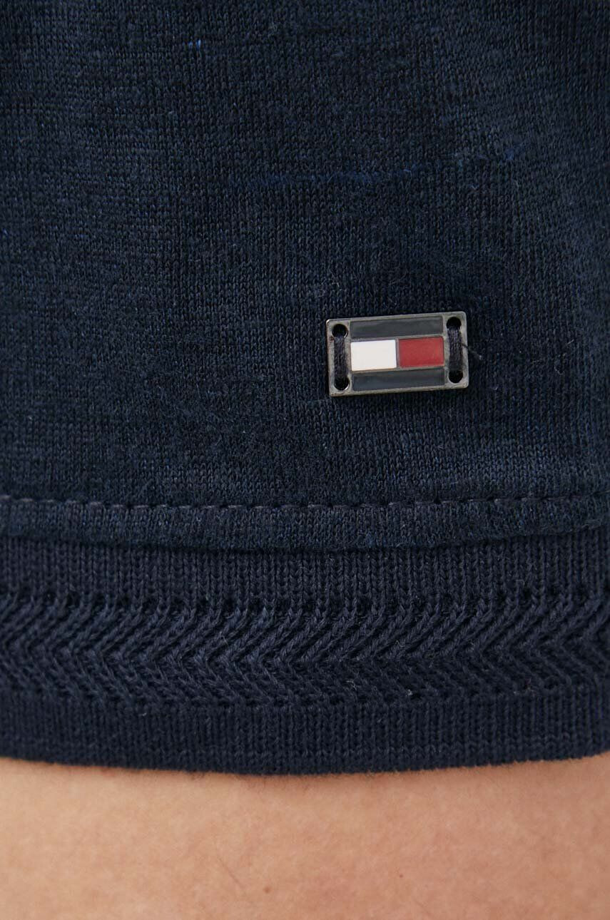 Tommy Hilfiger Ľanové polo tmavomodrá farba jednofarebné - Pepit.sk