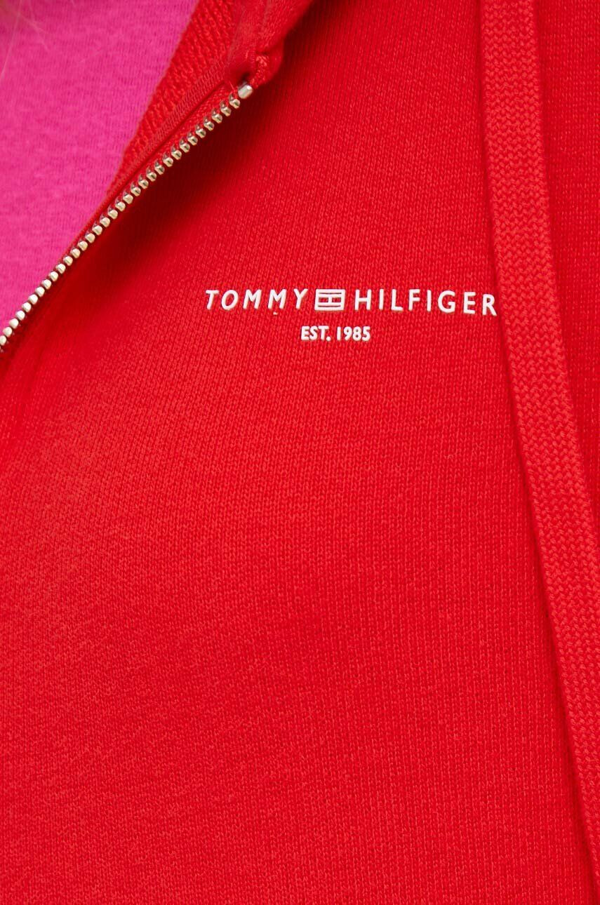 Tommy Hilfiger Mikina dámska červená farba s kapucňou jednofarebná - Pepit.sk