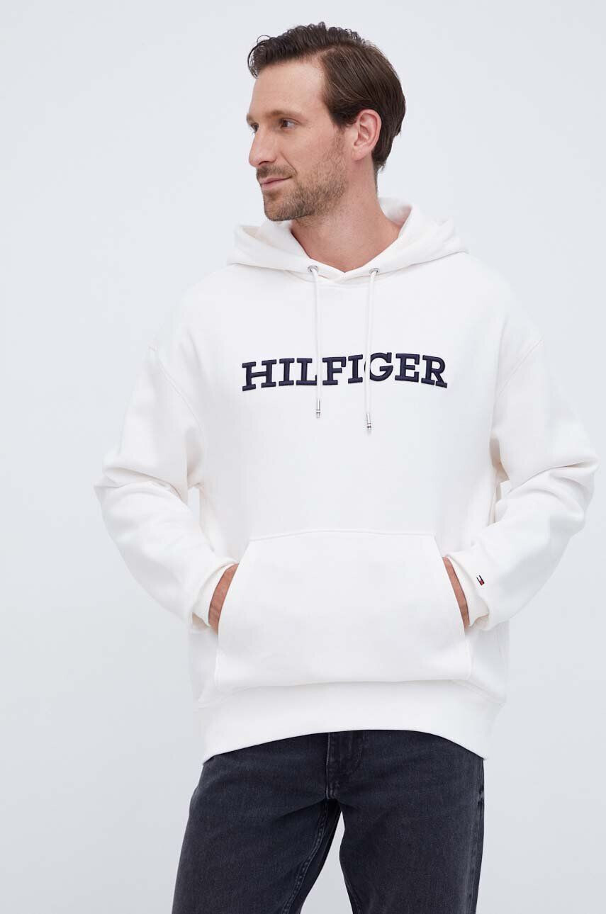 Tommy Hilfiger Mikina pánska béžová farba s kapucňou s nášivkou - Pepit.sk