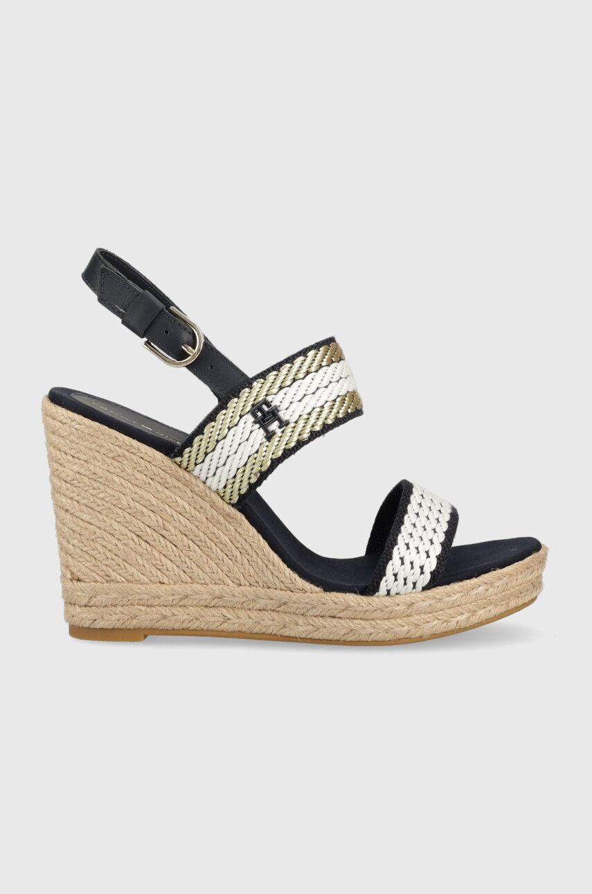 Tommy Hilfiger Sandále GOLDEN WEBBING WEDGE dámske tmavomodrá farba na kline FW0FW07089 - Pepit.sk