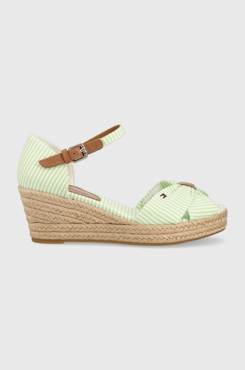 Tommy Hilfiger Sandále HIGH WEDGE SEERSUCKER dámske zelená farba na kline FW0FW07158 - Pepit.sk