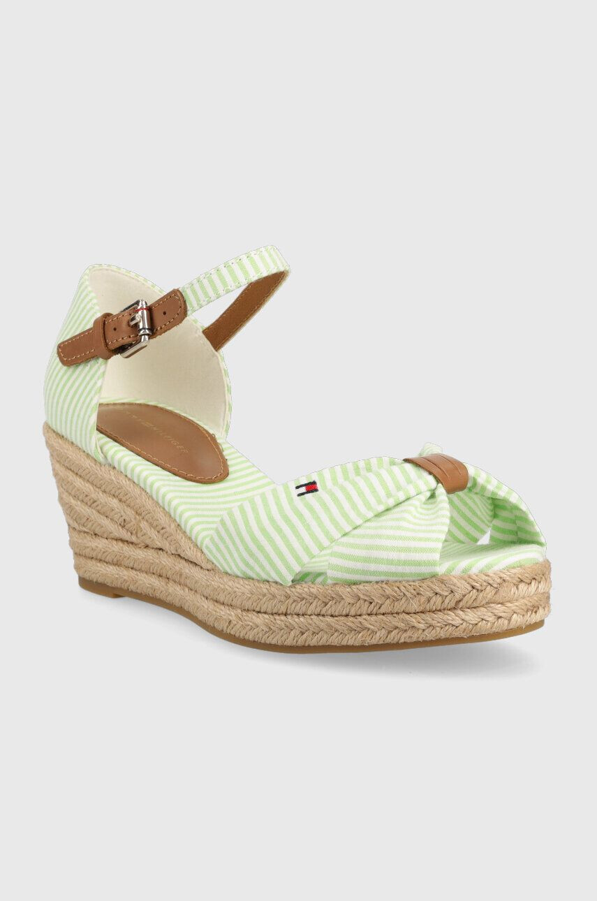 Tommy Hilfiger Sandále HIGH WEDGE SEERSUCKER dámske zelená farba na kline FW0FW07158 - Pepit.sk