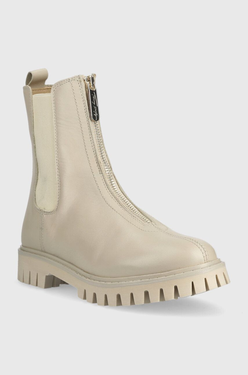 Tommy Hilfiger Topánky chelsea Zip Boot dámske béžová farba na plochom podpätku - Pepit.sk