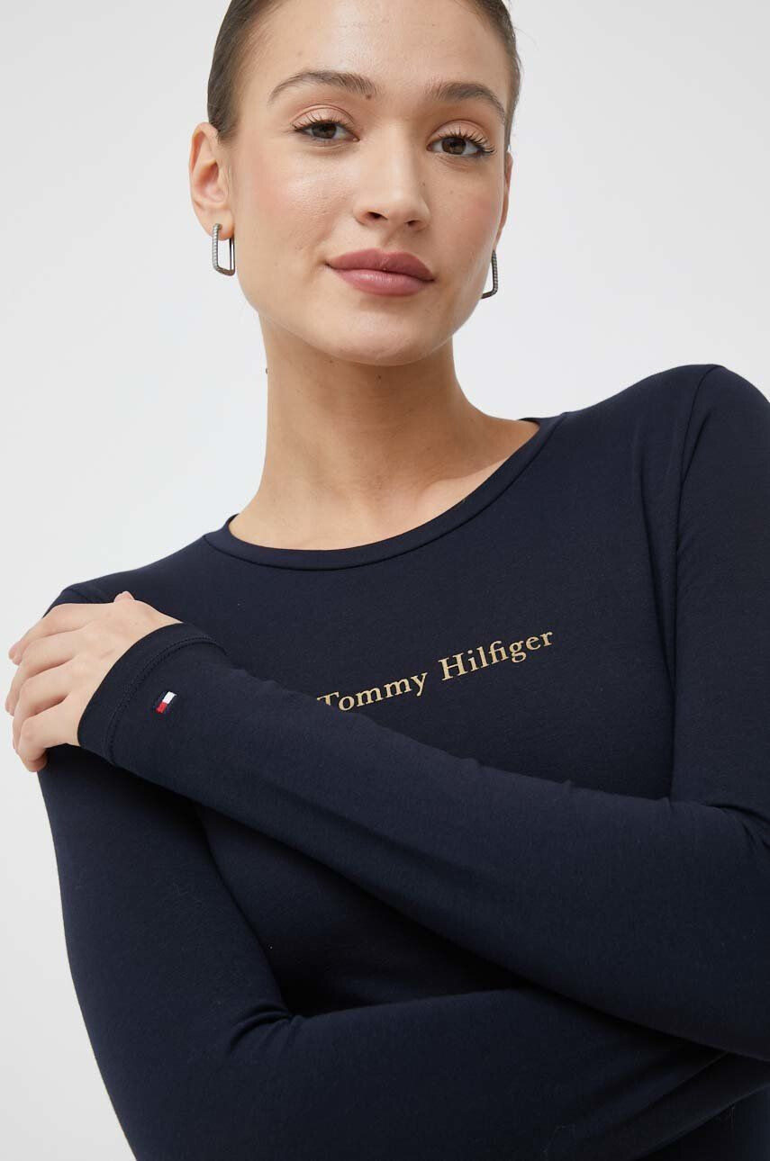 Tommy Hilfiger Tričko s dlhým rukávom dámsky tmavomodrá farba - Pepit.sk