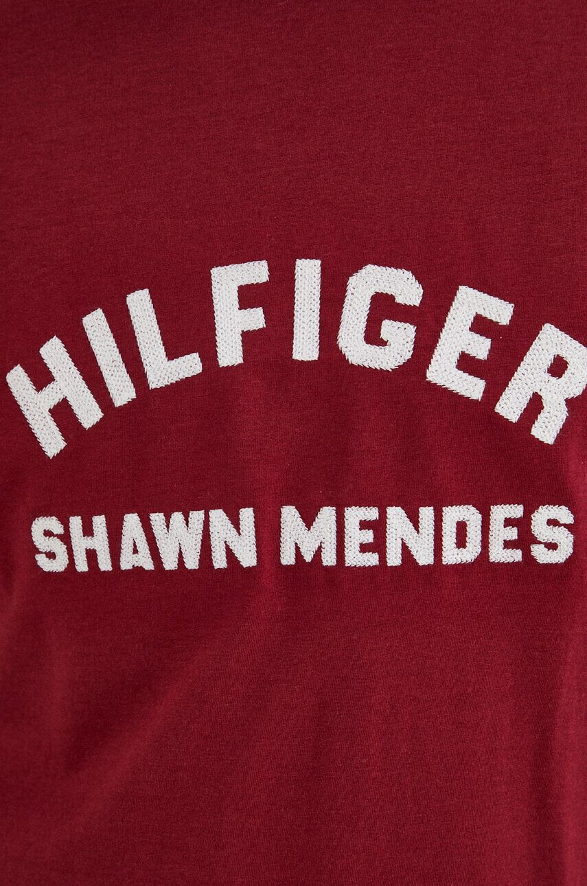 Tommy Hilfiger Tričko x Shawn Mendes pánske bordová farba s potlačou - Pepit.sk