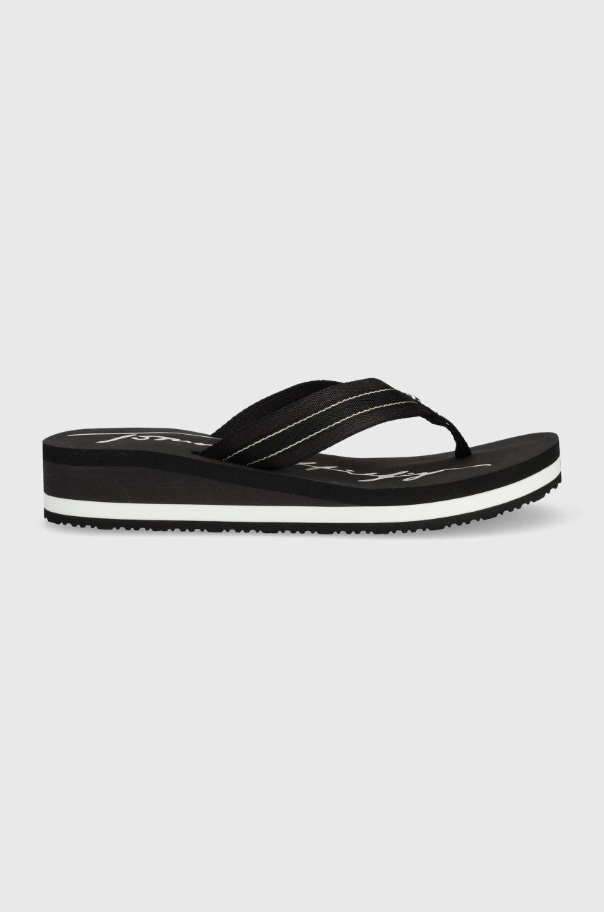 Tommy Hilfiger Žabky Mid Siganture Beach Sandal Wmn dámske čierna farba na kline - Pepit.sk