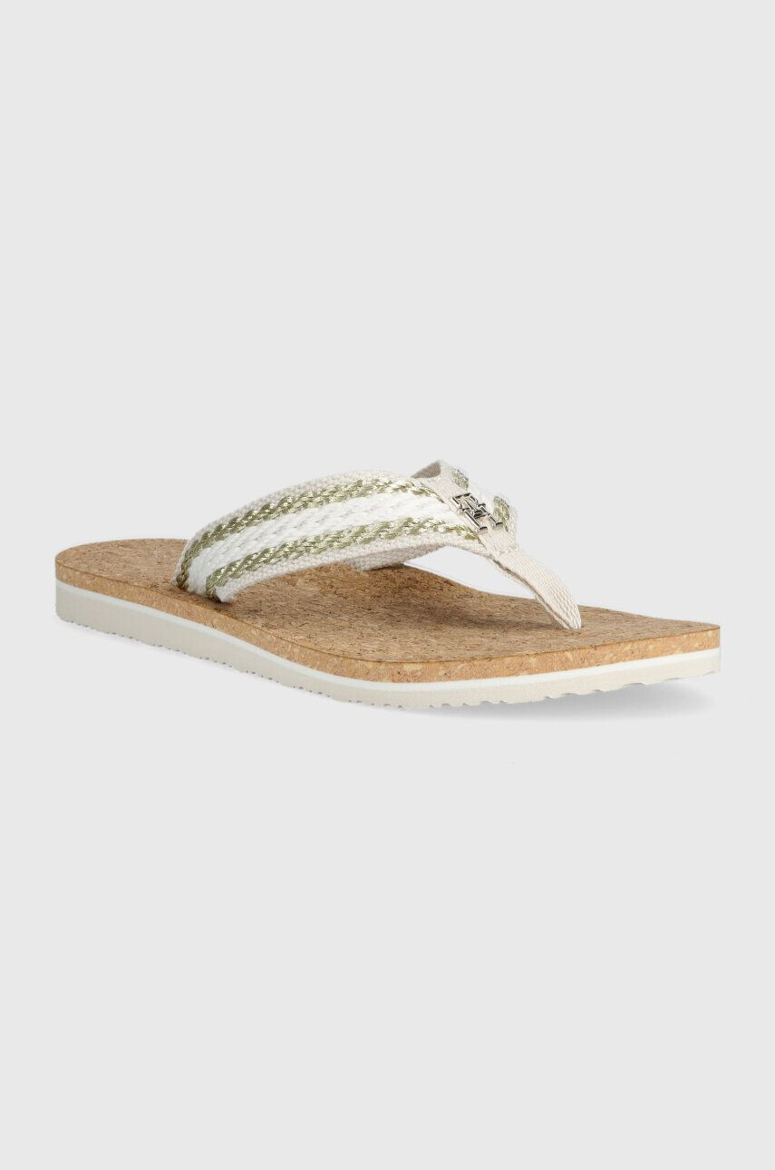 Tommy Hilfiger Žabky TH CORK SANDAL dámske biela farba na plochom podpätku FW0FW07145 - Pepit.sk