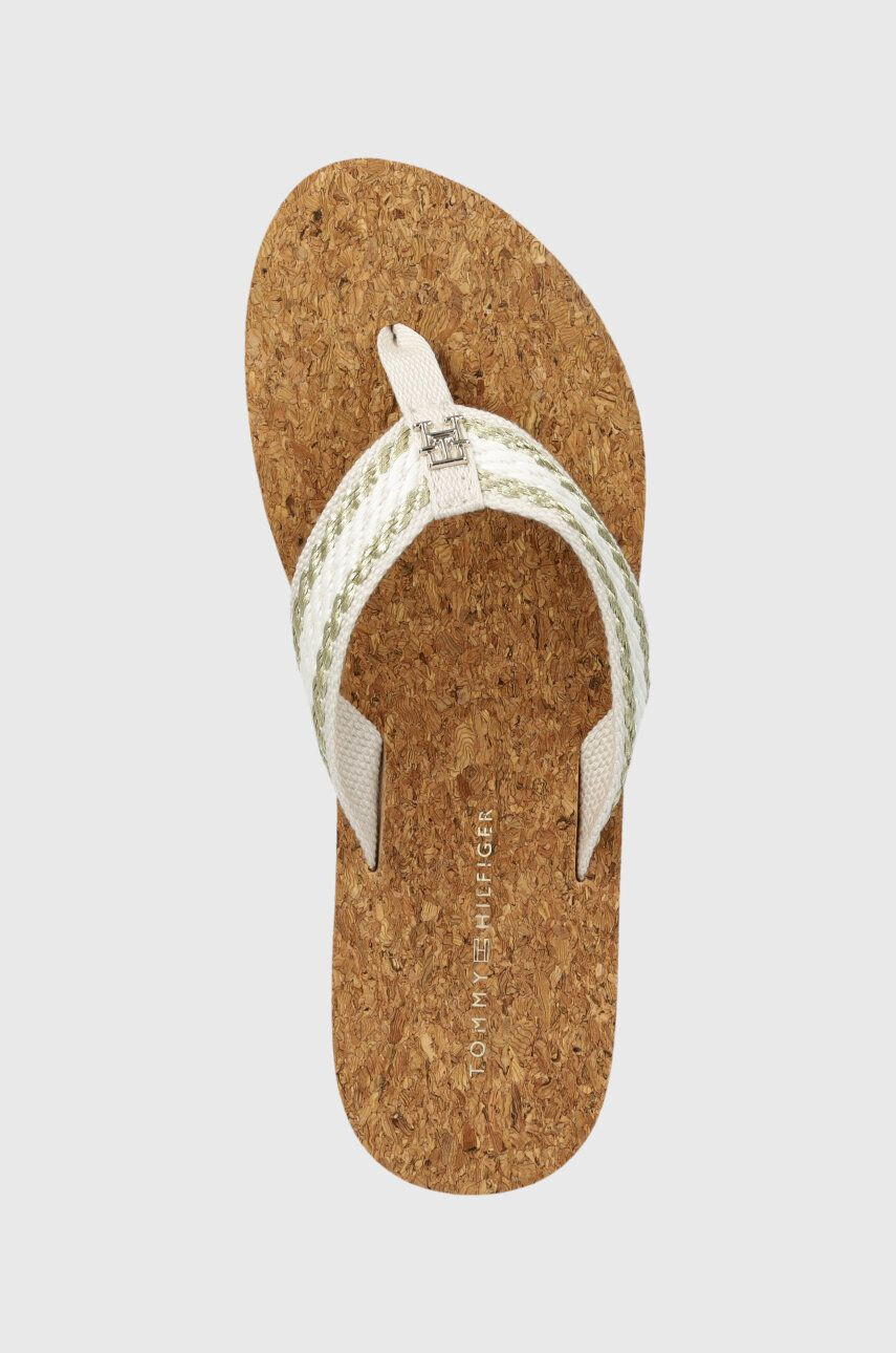 Tommy Hilfiger Žabky TH CORK SANDAL dámske biela farba na plochom podpätku FW0FW07145 - Pepit.sk