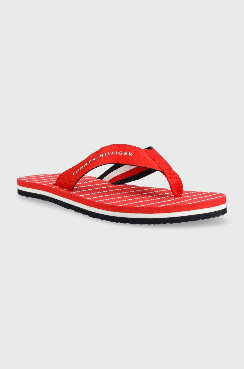 Tommy Hilfiger Žabky TOMMY ESSENTIAL ROPE SANDAL dámske červená farba na plochom podpätku FW0FW07142 - Pepit.sk