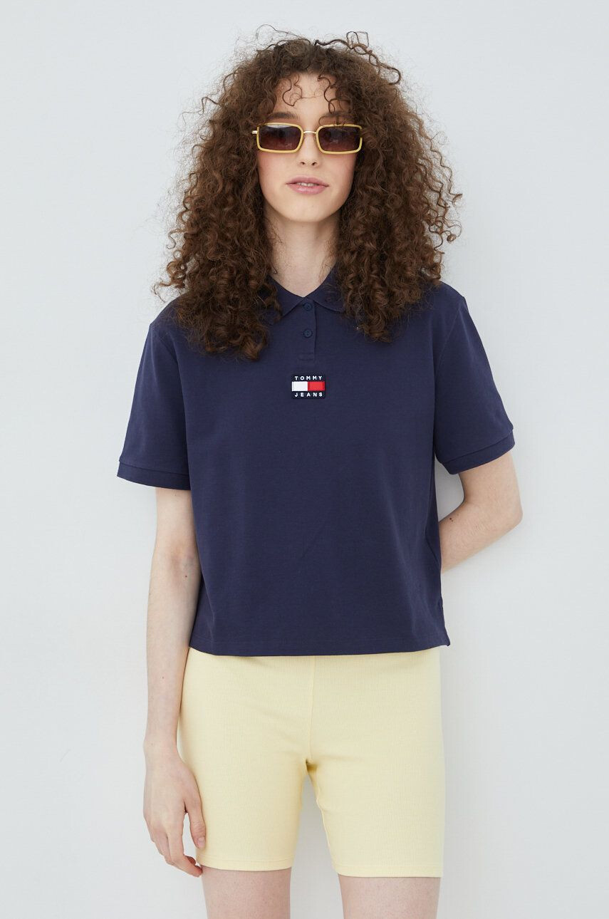 Tommy Jeans Bavlnené tričko tmavomodrá farba s golierom - Pepit.sk