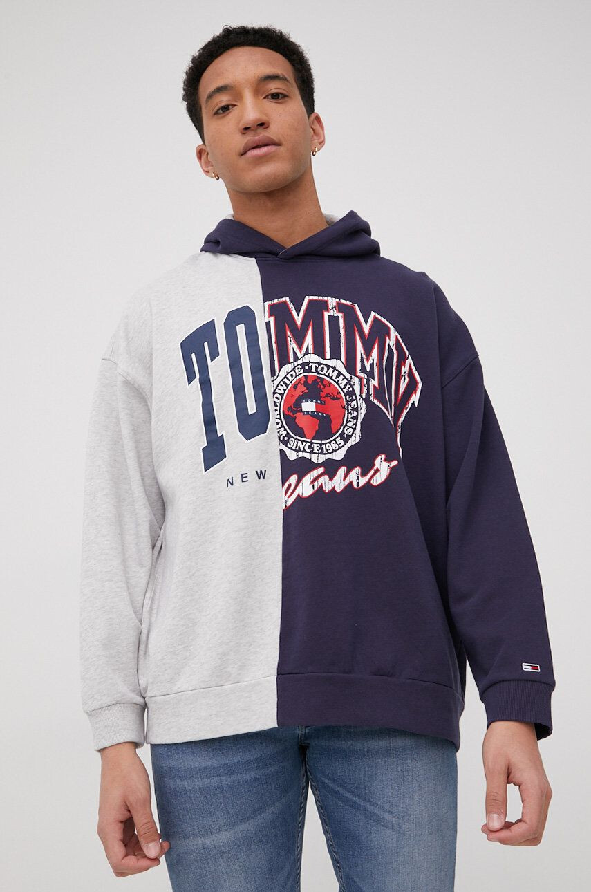 Tommy Jeans Bavlnená mikina pánska tmavomodrá farba melanžová - Pepit.sk