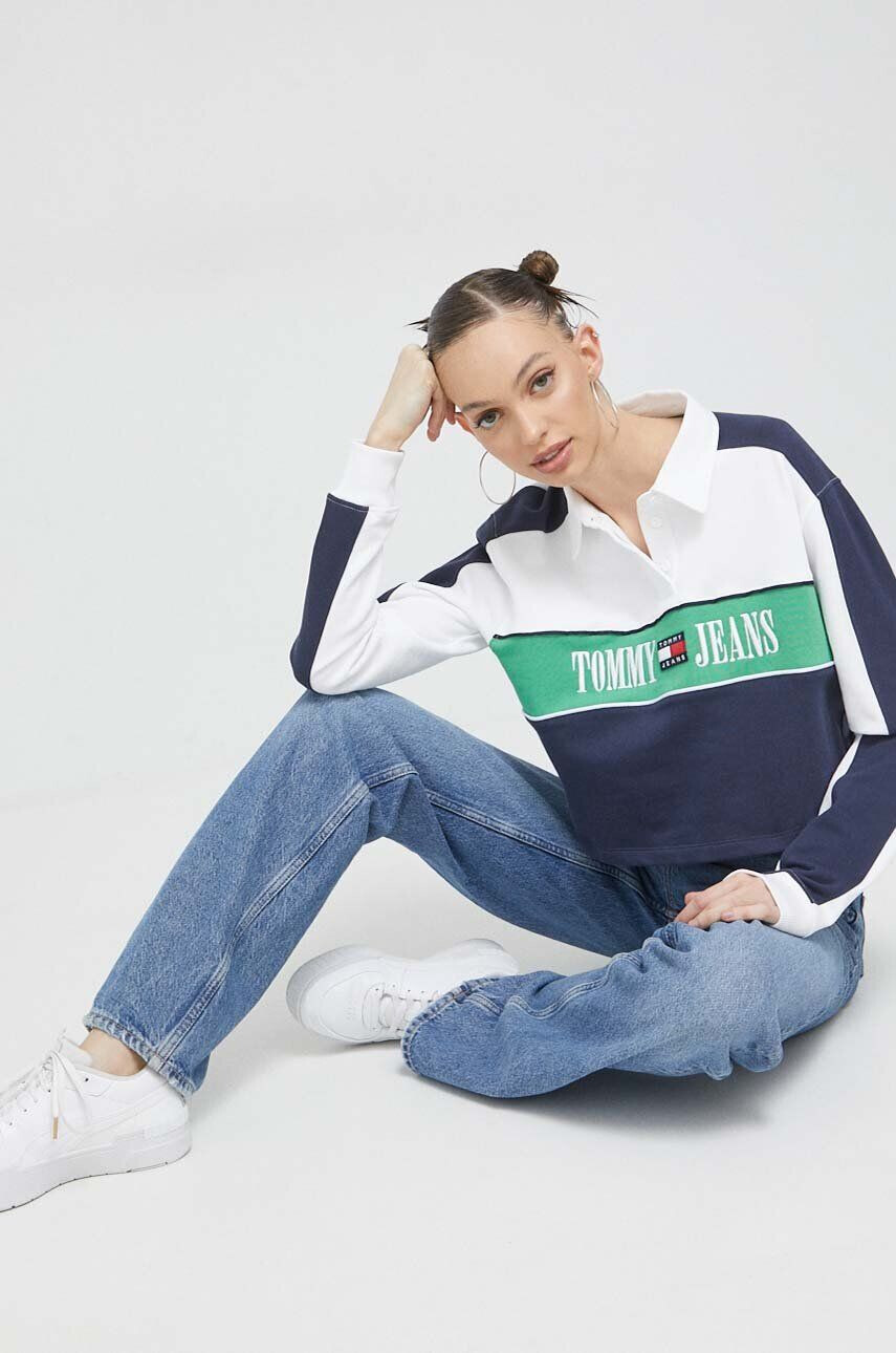 Tommy Jeans Bavlnená mikina dámska tmavomodrá farba vzorovaná - Pepit.sk