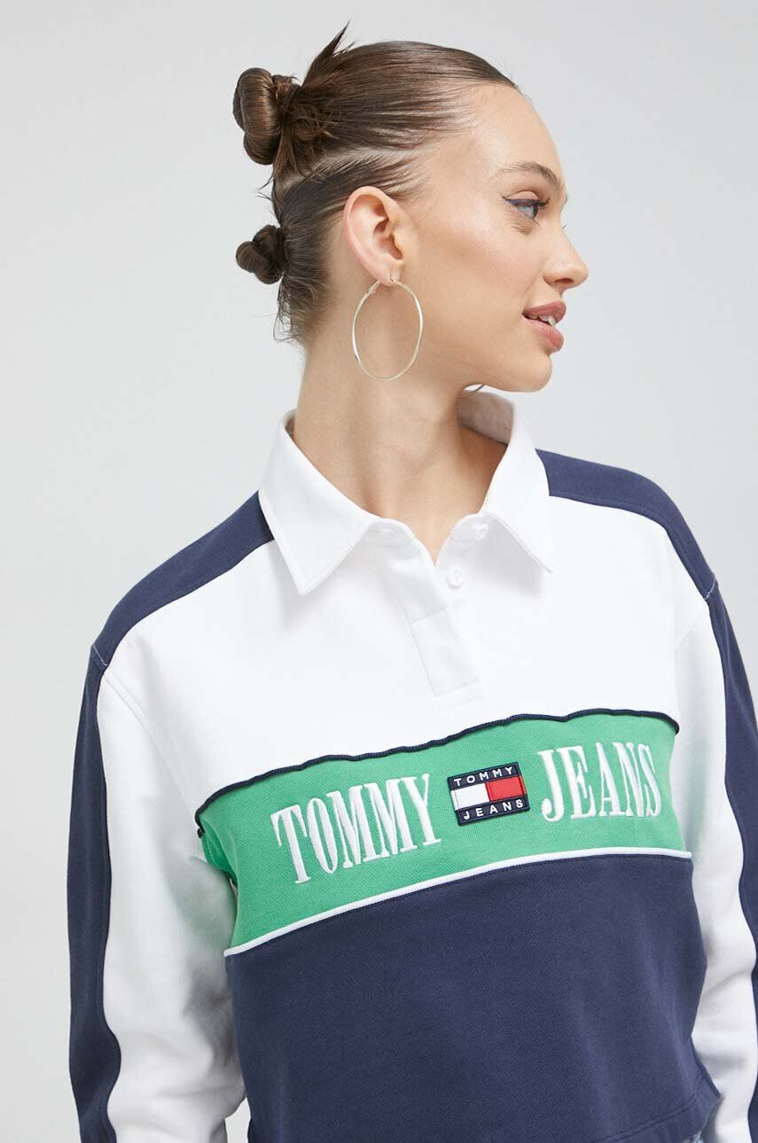 Tommy Jeans Bavlnená mikina dámska tmavomodrá farba vzorovaná - Pepit.sk