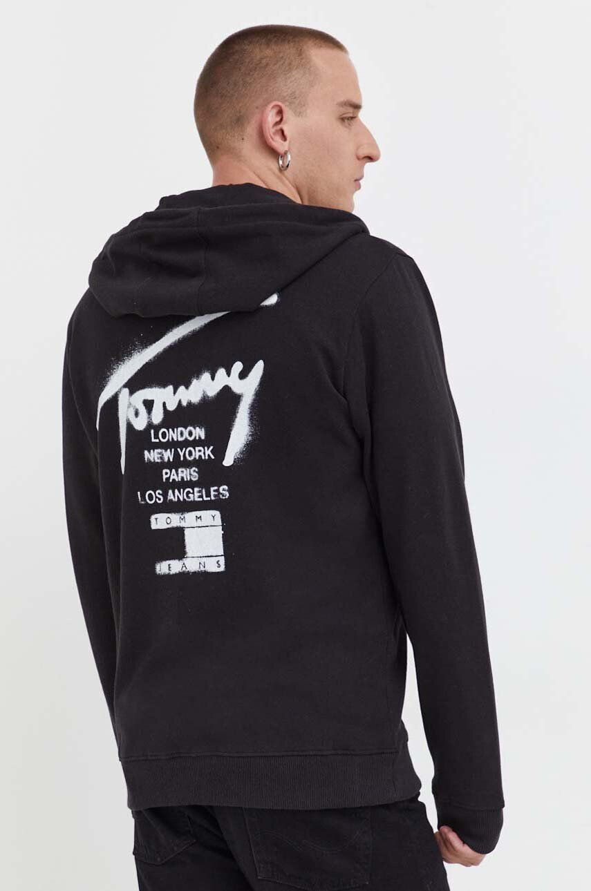 Tommy Jeans Bavlnená mikina pánska čierna farba s kapucňou s potlačou - Pepit.sk