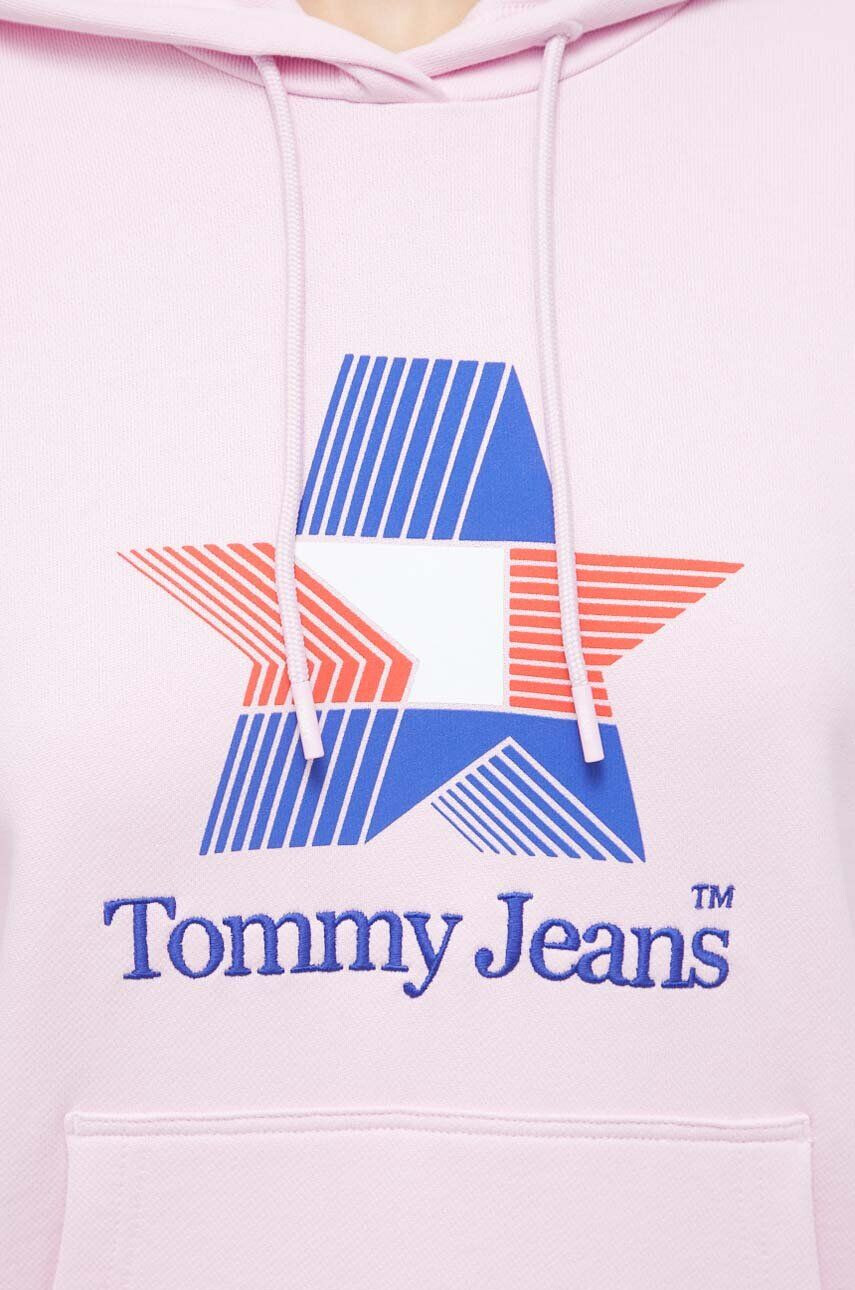 Tommy Jeans Bavlnená mikina dámska ružová farba s kapucňou s potlačou - Pepit.sk