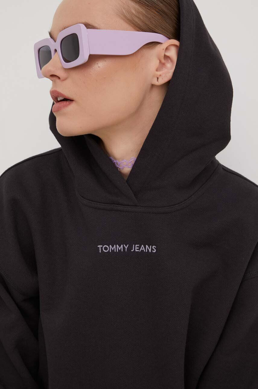 Tommy Jeans Bavlnená mikina dámska čierna farba s kapucňou s nášivkou - Pepit.sk