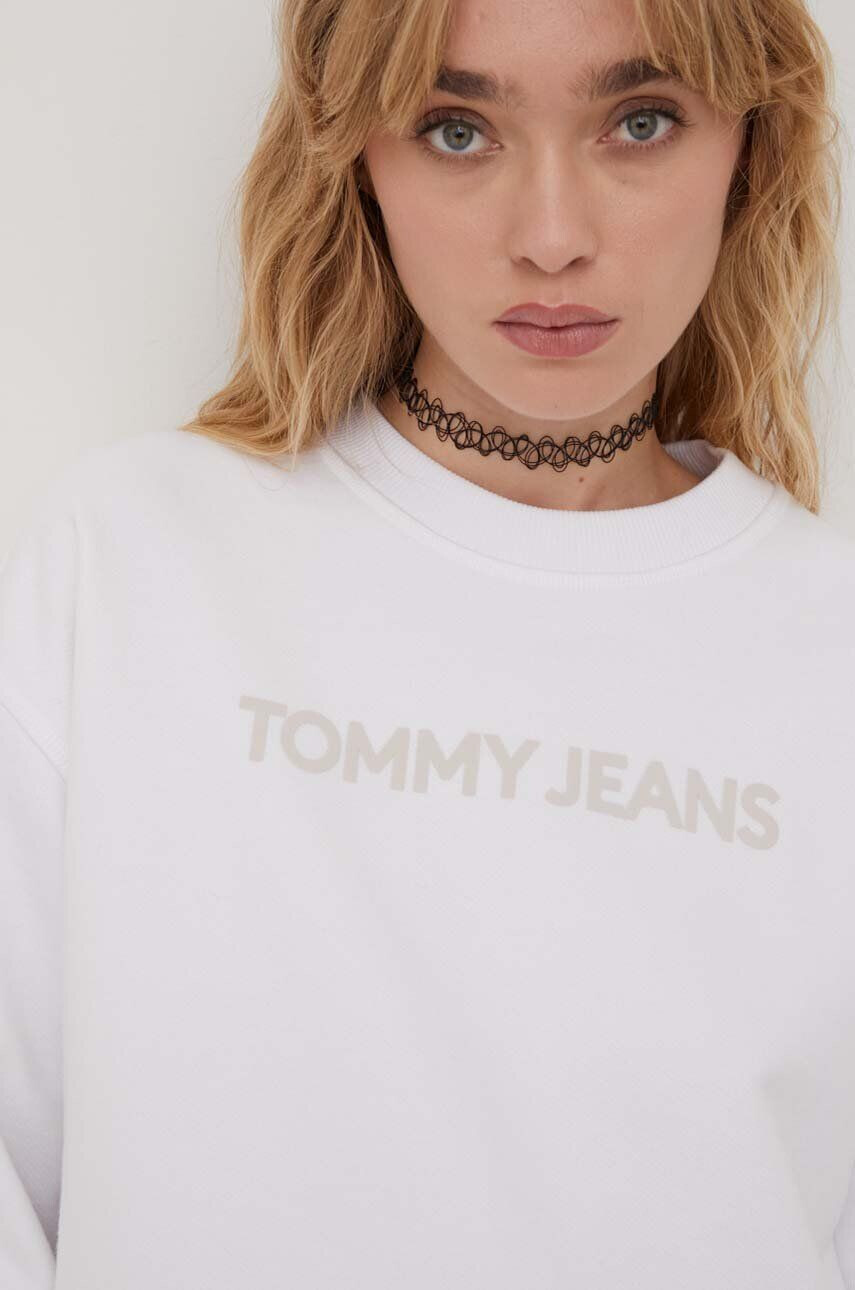 Tommy Jeans Bavlnená mikina dámska biela farba s kapucňou s potlačou - Pepit.sk