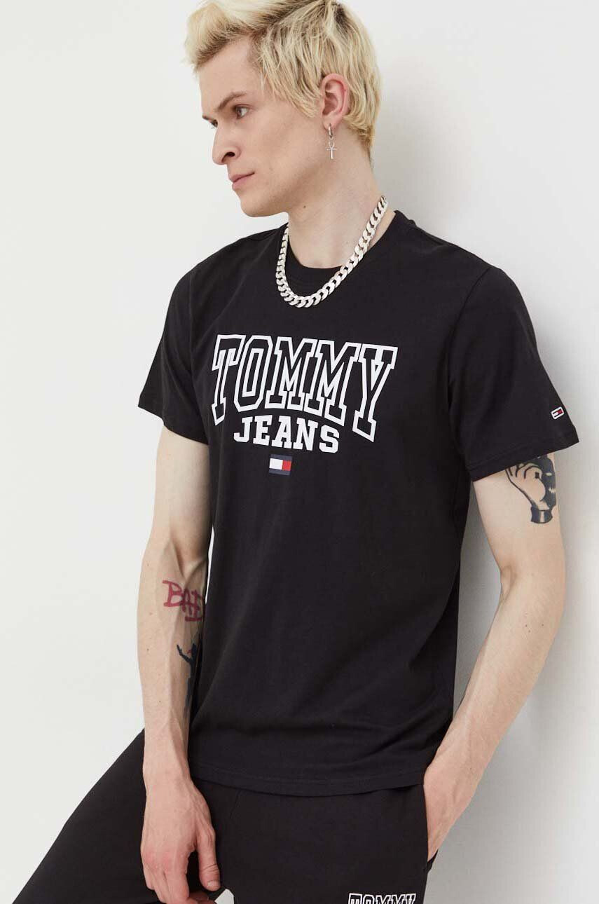 Tommy Jeans Bavlnené tričko čierna farba s potlačou - Pepit.sk