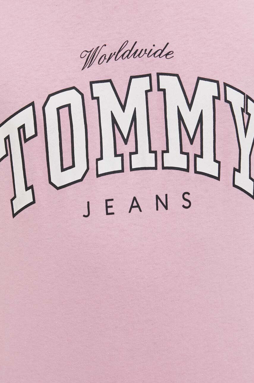 Tommy Jeans Bavlnené tričko pánsky ružová farba s potlačou - Pepit.sk