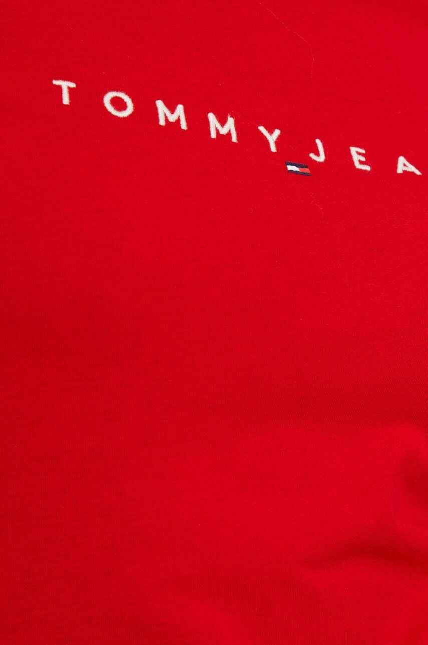 Tommy Jeans Bavlnené tričko s dlhým rukávom červená farba - Pepit.sk