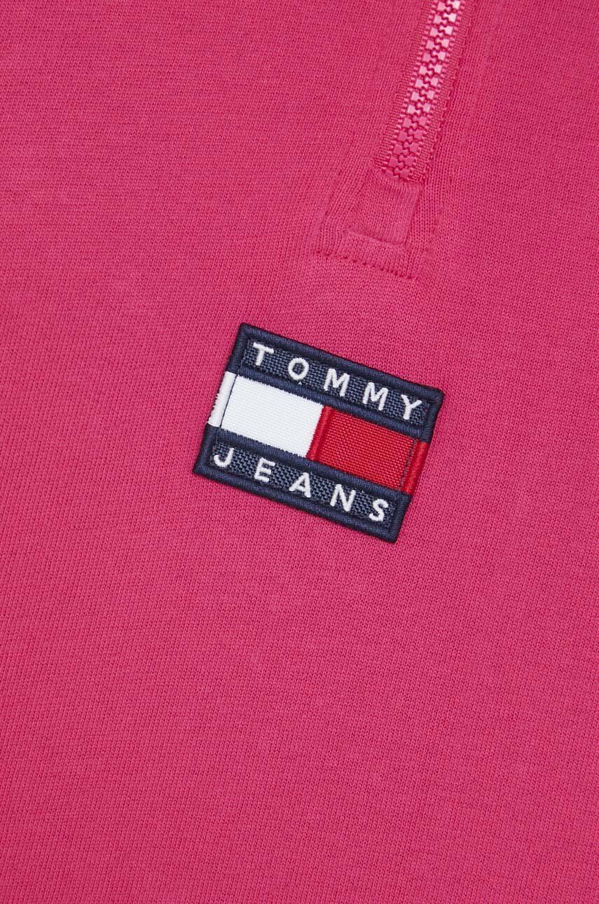 Tommy Jeans Bavlnené tričko s dlhým rukávom ružová farba s golierom - Pepit.sk