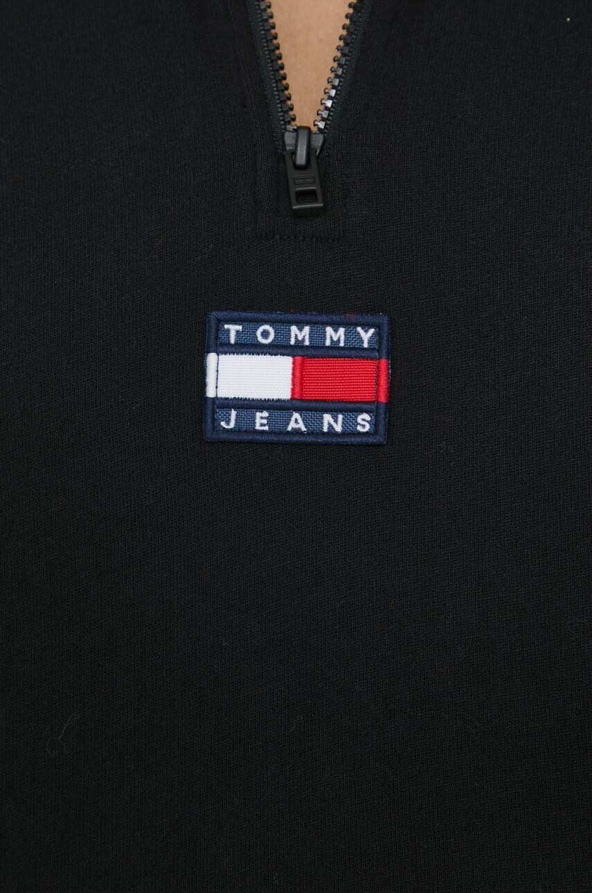 Tommy Jeans Bavlnené tričko s dlhým rukávom čierna farba s golierom - Pepit.sk