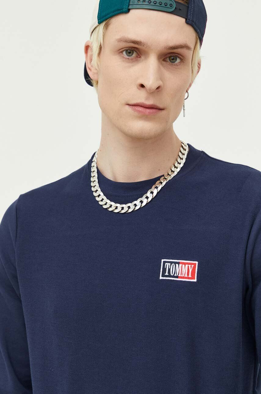 Tommy Jeans Bavlnené tričko s dlhým rukávom čierna farba - Pepit.sk