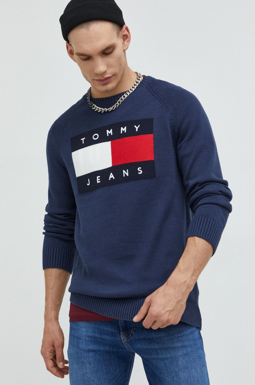 Tommy Jeans Bavlnený sveter šedá farba tenký - Pepit.sk