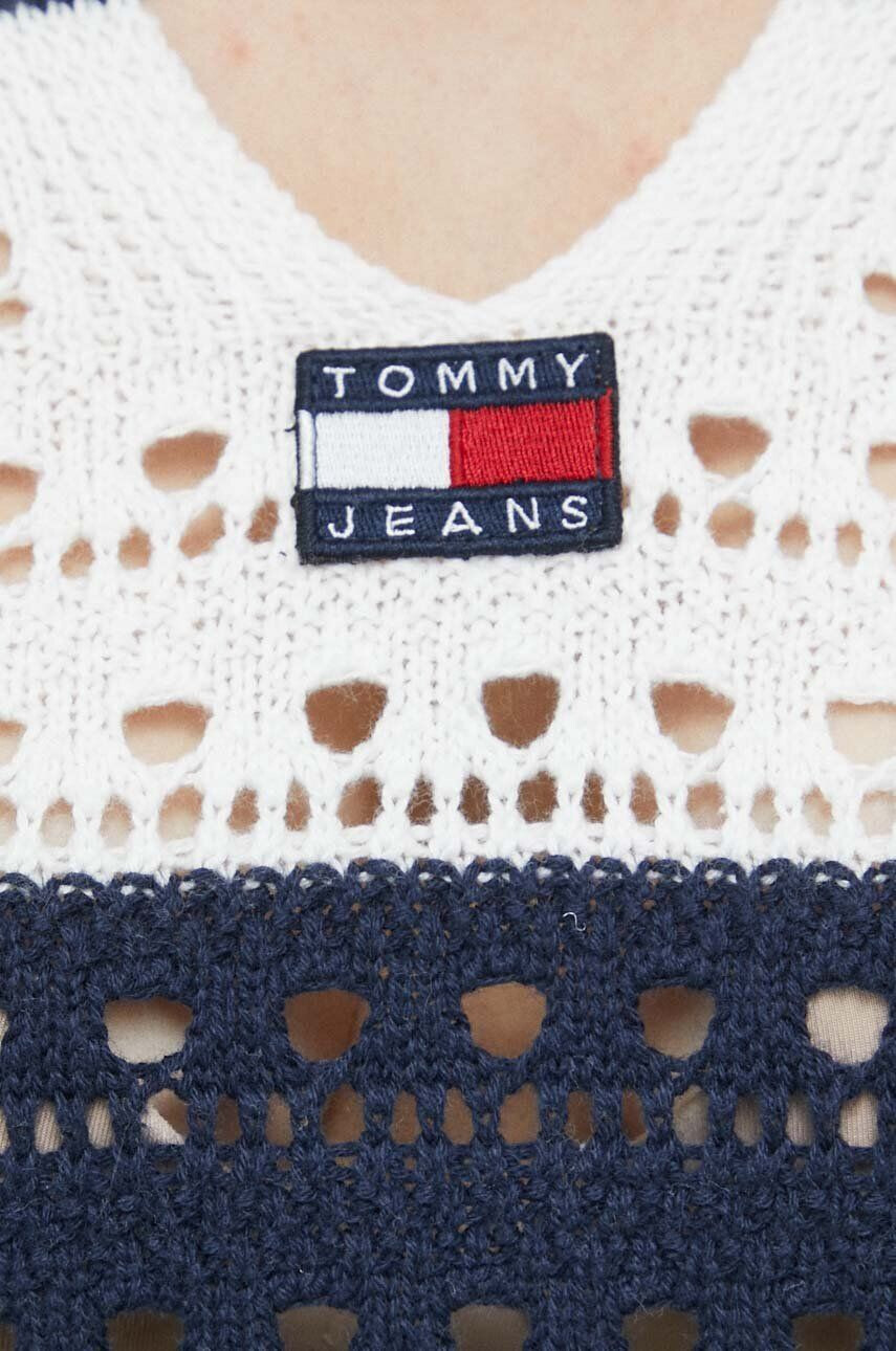 Tommy Jeans Bavlnený sveter tmavomodrá farba teplý - Pepit.sk