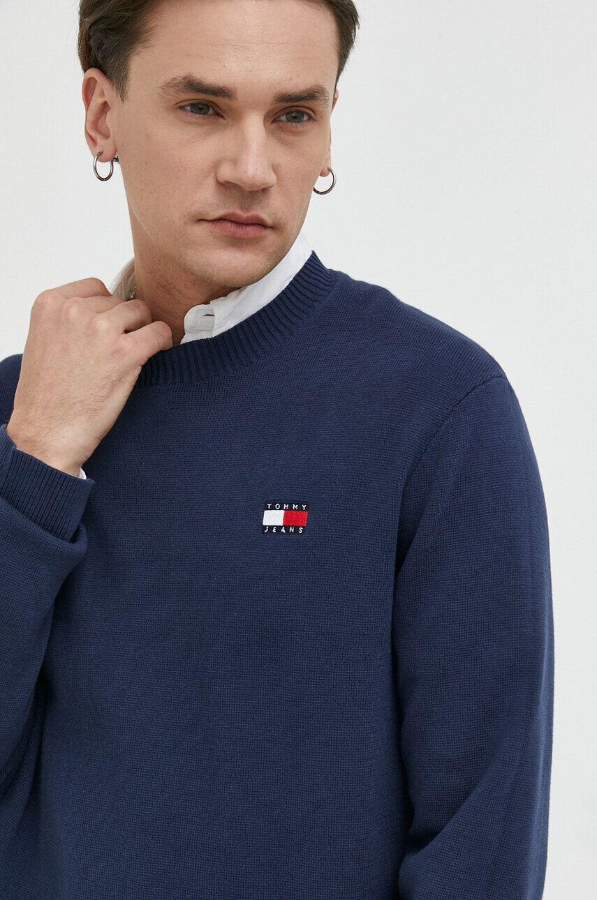 Tommy Jeans Bavlnený sveter tmavomodrá farba tenký - Pepit.sk