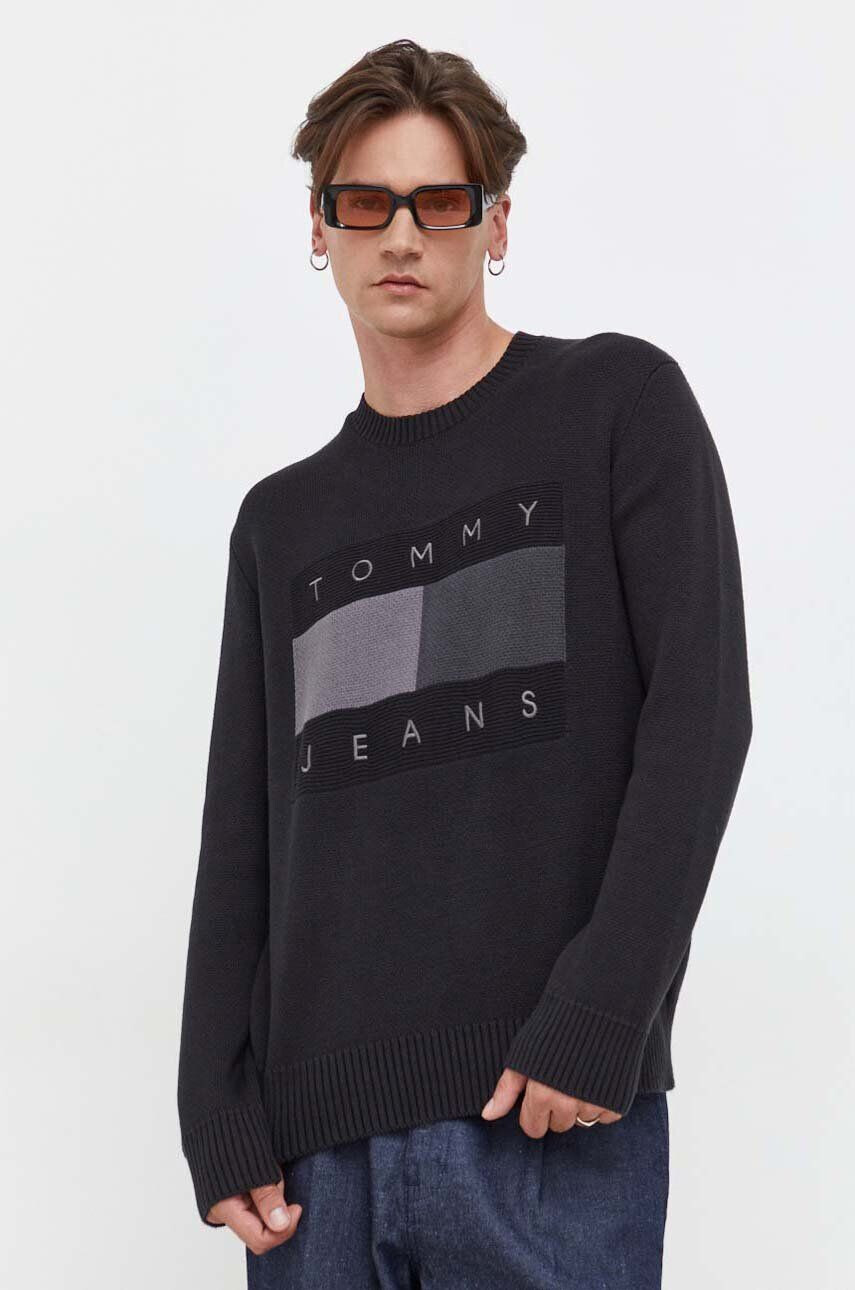 Tommy Jeans Bavlnený sveter čierna farba - Pepit.sk